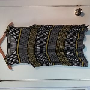 Alfani Sleeveless Top, Size Extra Large. Black, White, Yellow Geometric Print